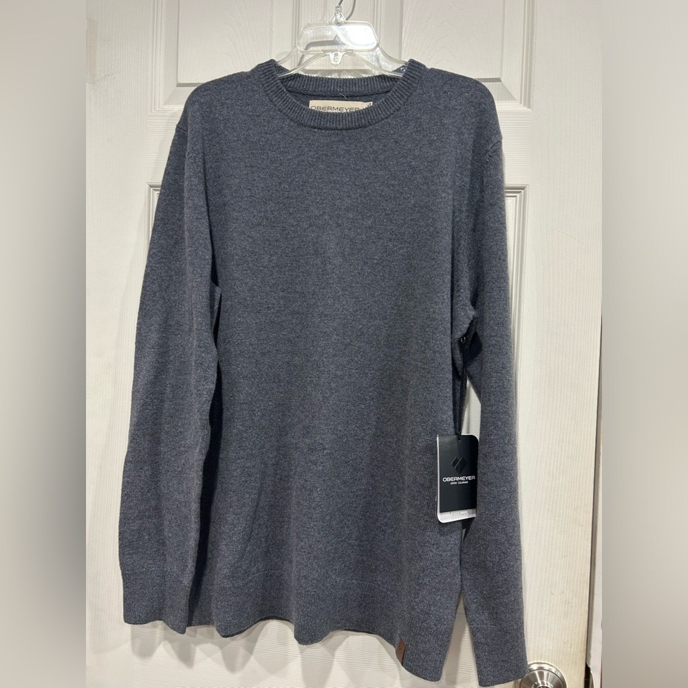 Obermeyer Men's XL Reggie Crewneck Sweater Knightly Grey Blue Merino Wool NWT